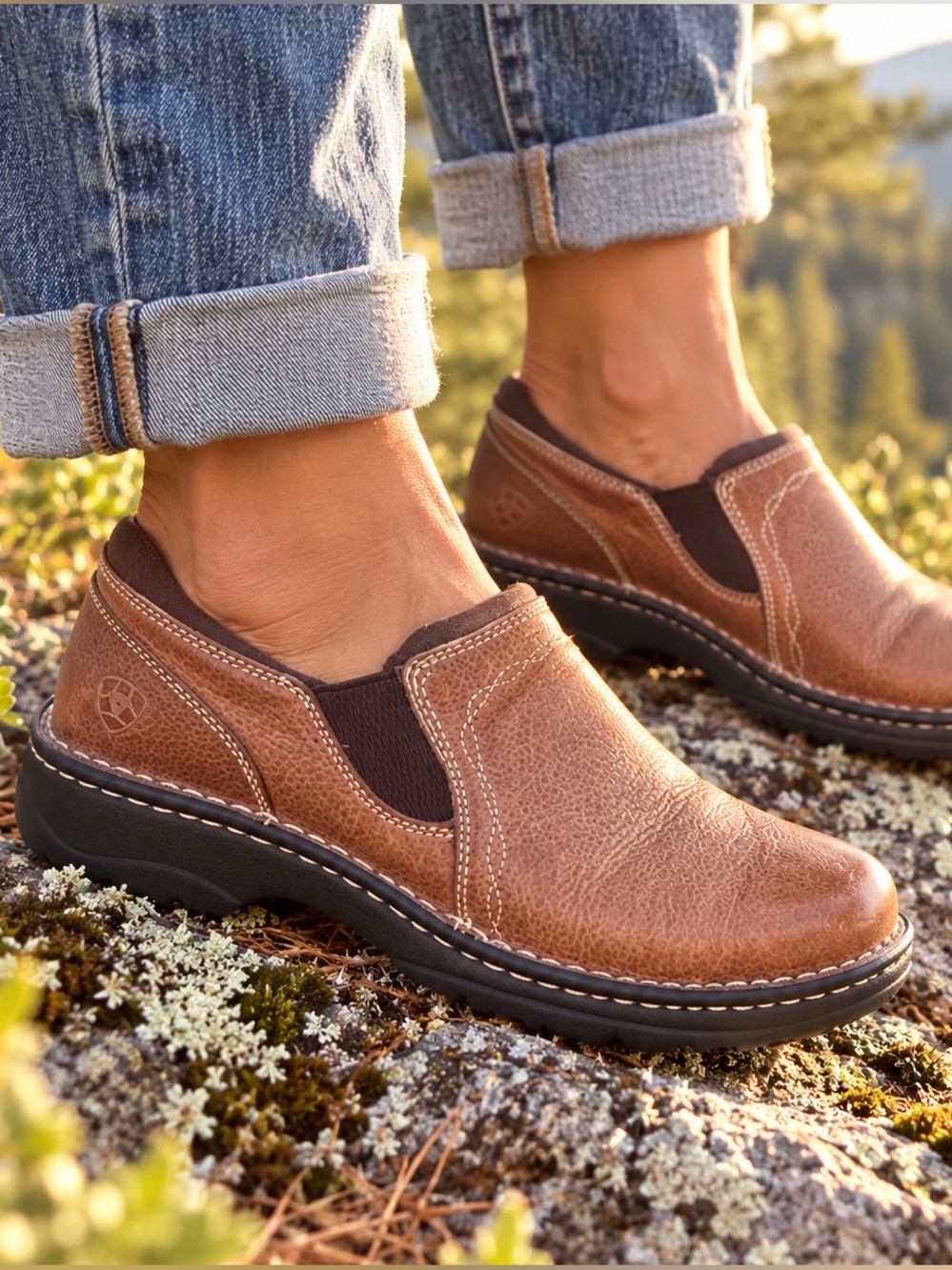 Ariat Artist Women’s Leather Slip-On Clog Shoes Brown Comfort Casual Size 9